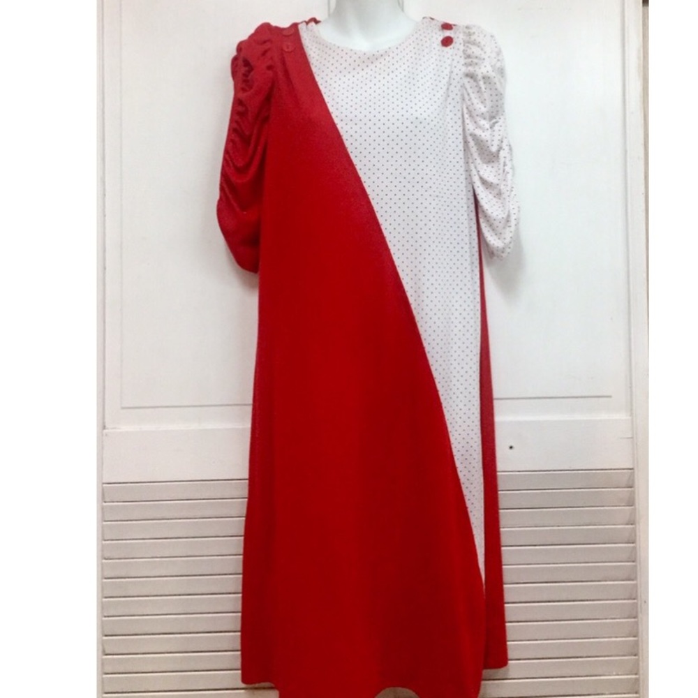 1980s Geometric Polka Dot Dress